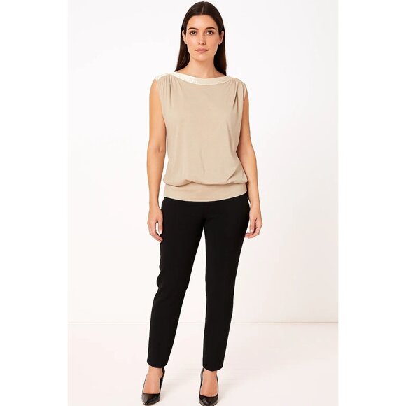 Marciano Gold Beige Sheer Draped Open Back Silk Tunic Top Silk Neckline Medium - Picture 2 of 8